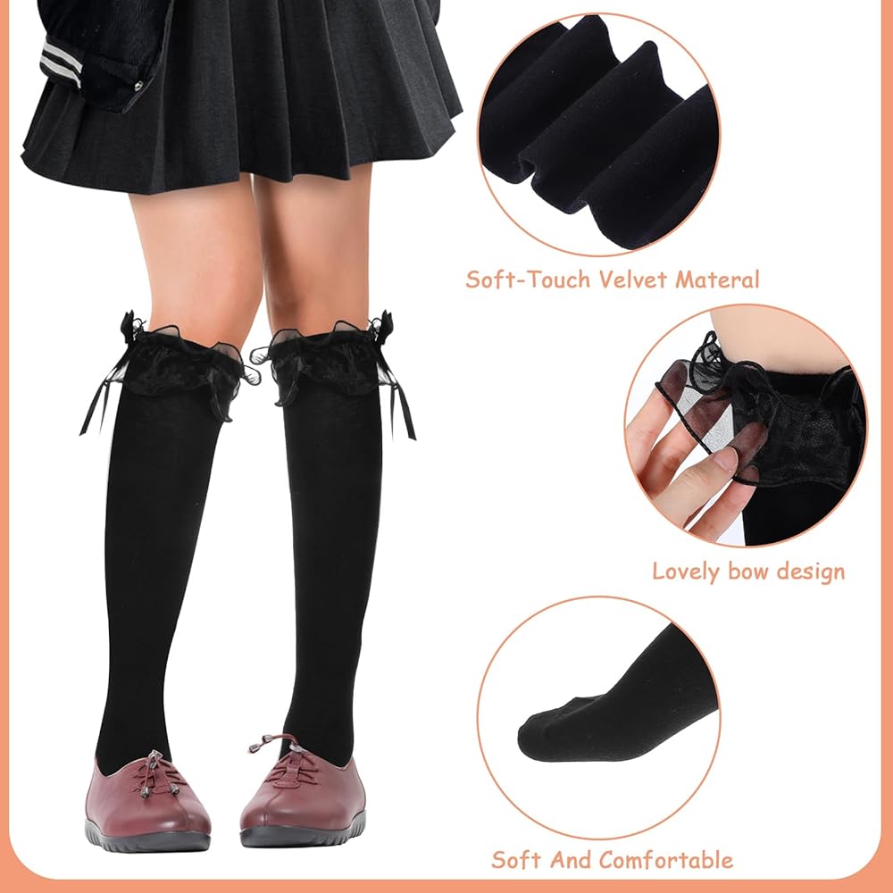Amazon.com: Black Cotton Knee High Socks with Bow 14 Inch